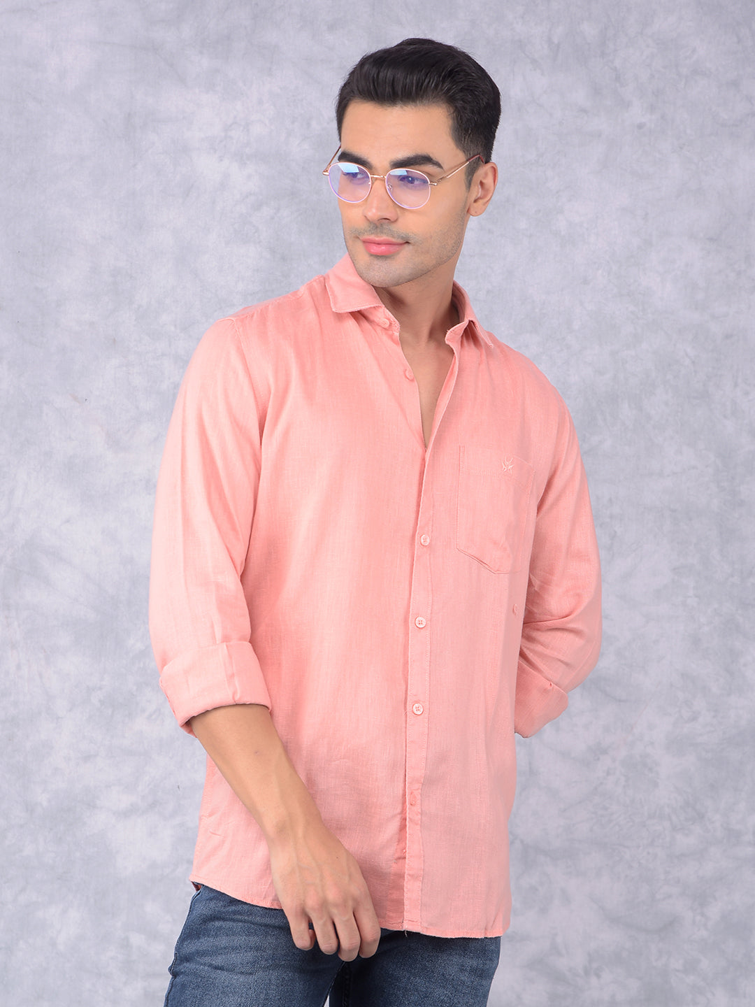 Peach Linen Shirt-Men Shirts-Crimsoune Club