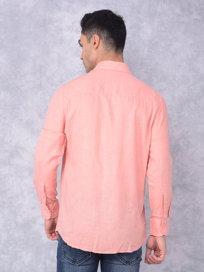 Peach Linen Shirt-Men Shirts-Crimsoune Club