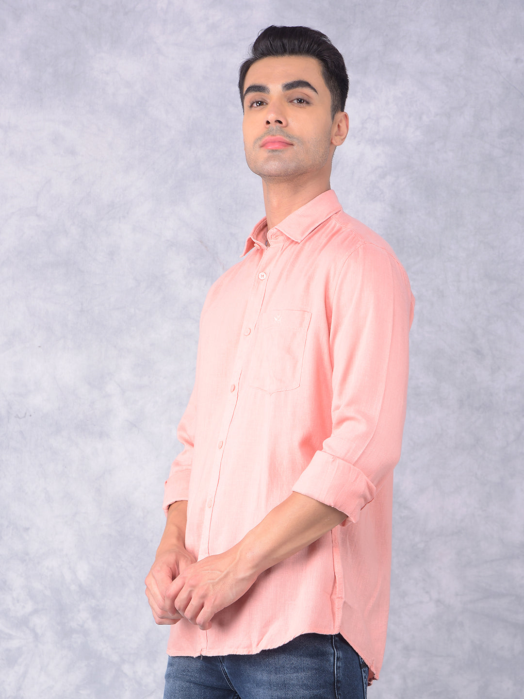 Peach Linen Shirt-Men Shirts-Crimsoune Club