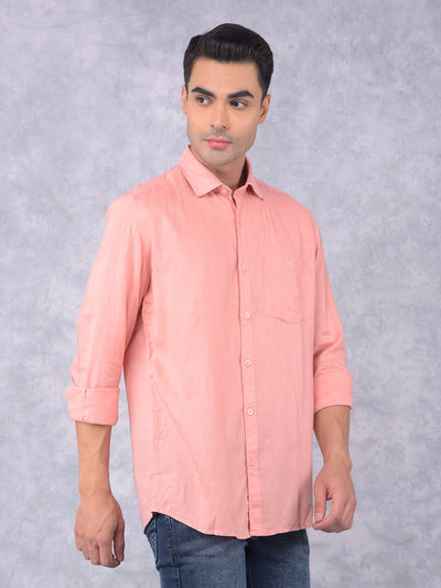 Peach Linen Shirt-Men Shirts-Crimsoune Club