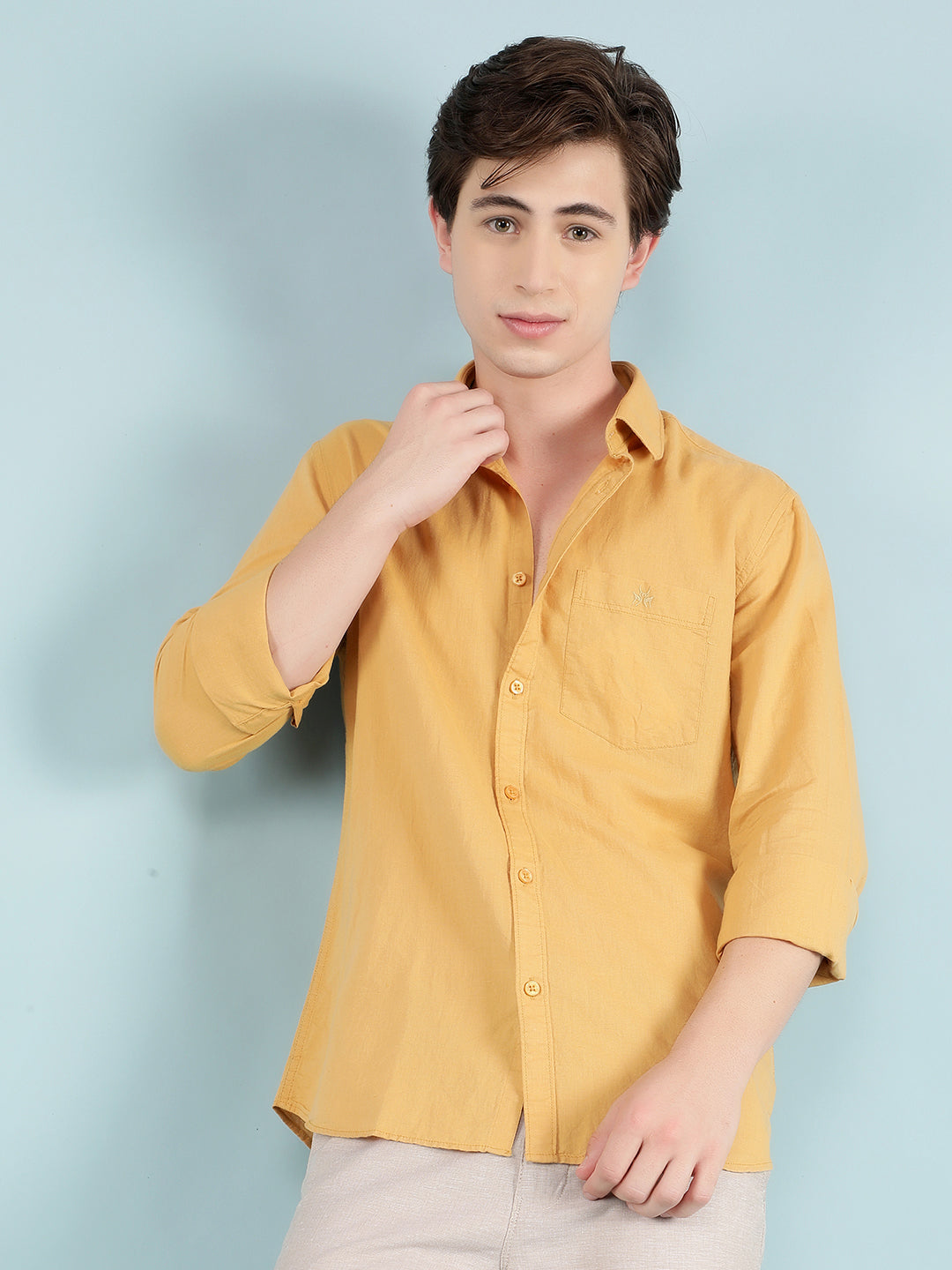 Mustard Linen Shirt-Men Shirts-Crimsoune Club