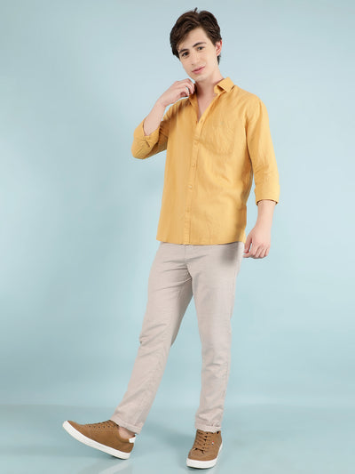 Mustard Linen Shirt-Men Shirts-Crimsoune Club