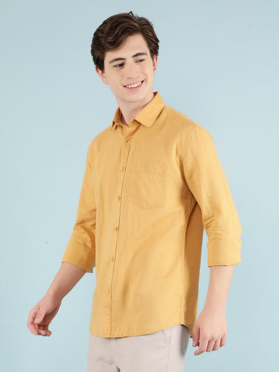 Mustard Linen Shirt-Men Shirts-Crimsoune Club