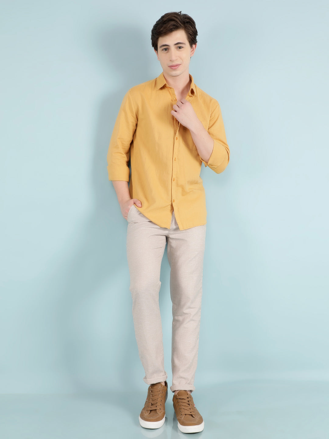 Mustard Linen Shirt-Men Shirts-Crimsoune Club