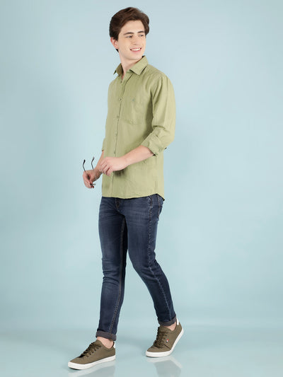 Olive Linen Shirt-Men Shirts-Crimsoune Club