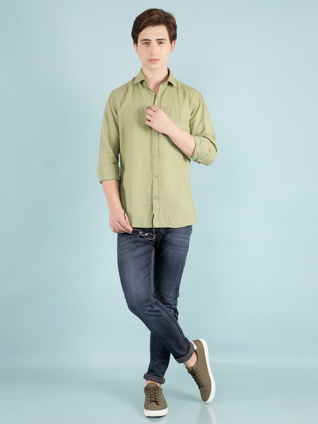 Olive Linen Shirt-Men Shirts-Crimsoune Club