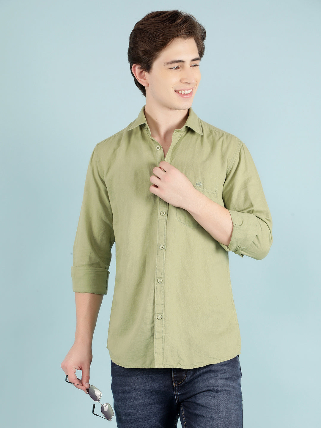 Olive Linen Shirt-Men Shirts-Crimsoune Club