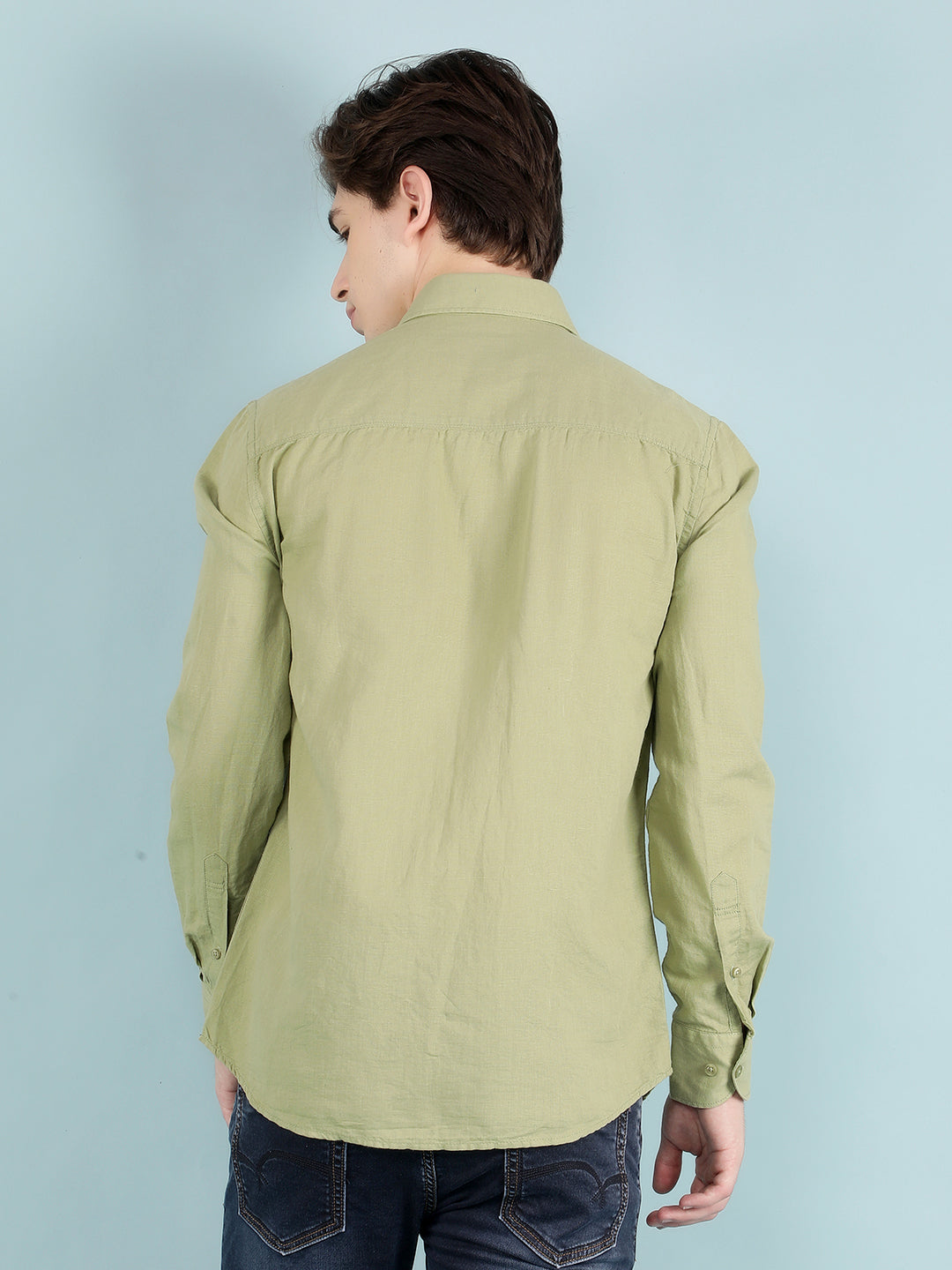 Olive Linen Shirt-Men Shirts-Crimsoune Club