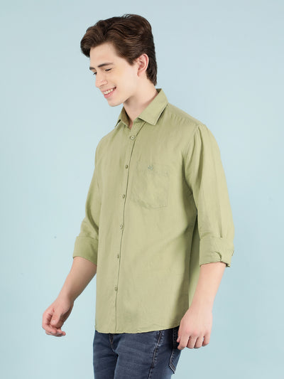 Olive Linen Shirt-Men Shirts-Crimsoune Club