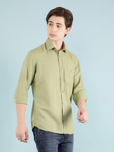 Olive Linen Shirt-Men Shirts-Crimsoune Club