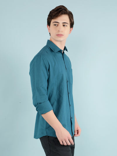 Green Linen Shirt-Men Shirts-Crimsoune Club