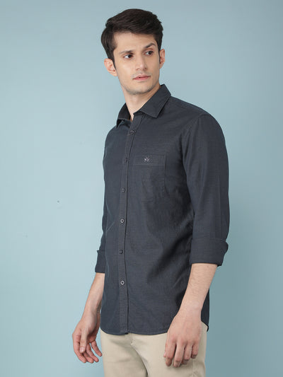 Black Knitted 100% Cotton Shirt-Men Shirts-Crimsoune Club