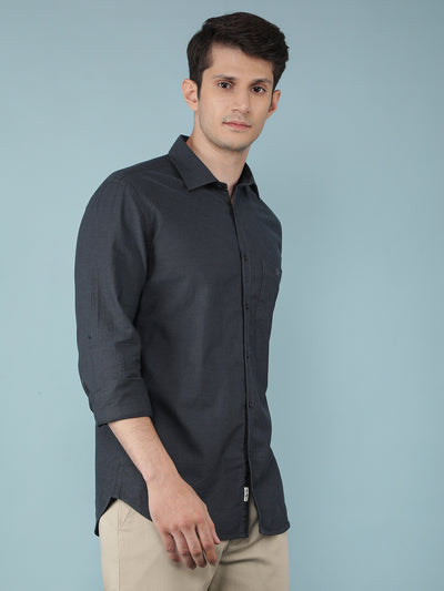 Black Knitted 100% Cotton Shirt-Men Shirts-Crimsoune Club