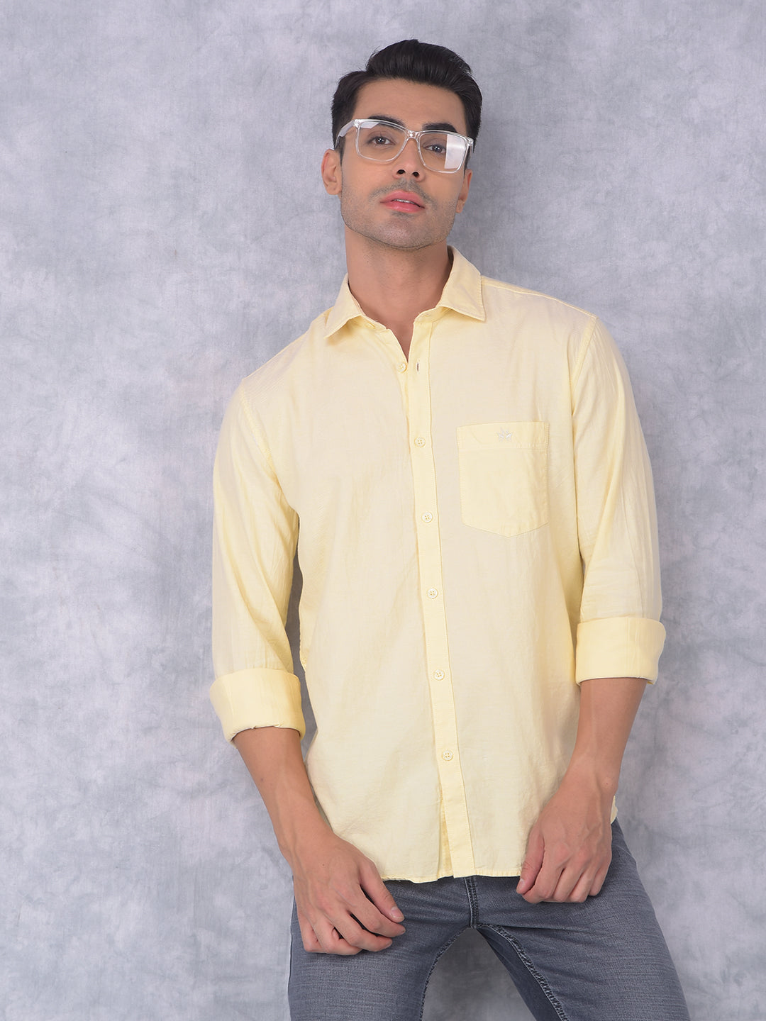 Yellow 100% Cotton Shirt-Men Shirts-Crimsoune Club