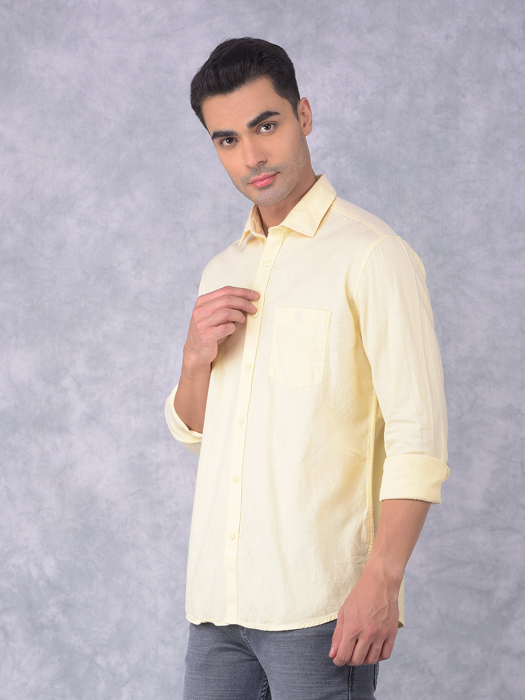 Yellow 100% Cotton Shirt-Men Shirts-Crimsoune Club