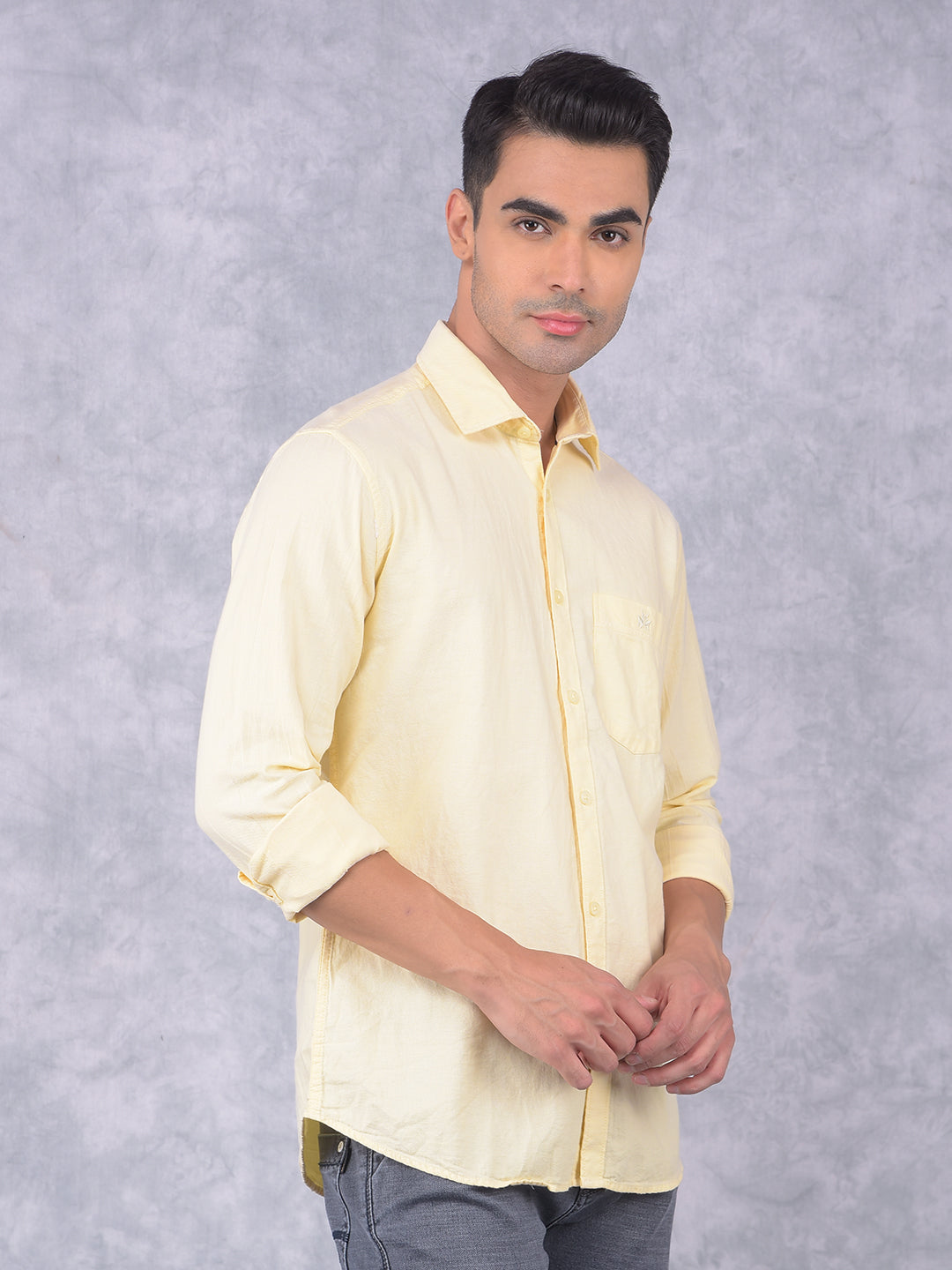 Yellow 100% Cotton Shirt-Men Shirts-Crimsoune Club