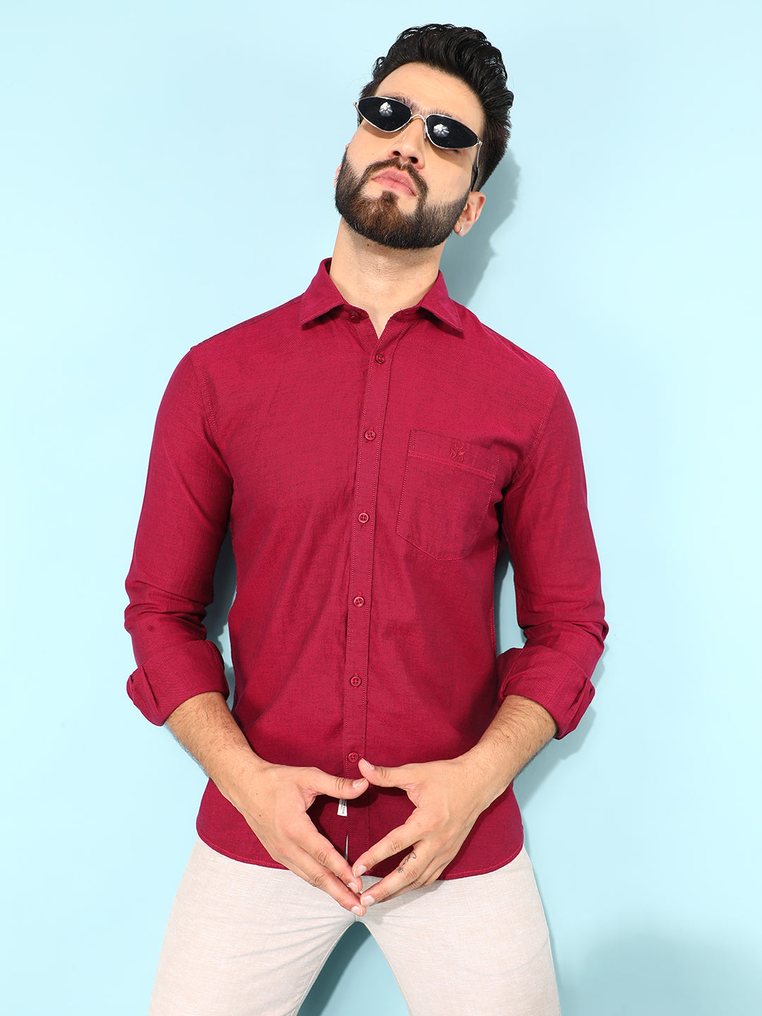 Maroon 100% Cotton Shirt-Men Shirts-Crimsoune Club