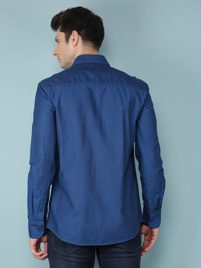 Blue Knitted 100% Cotton Shirt-Men Shirts-Crimsoune Club