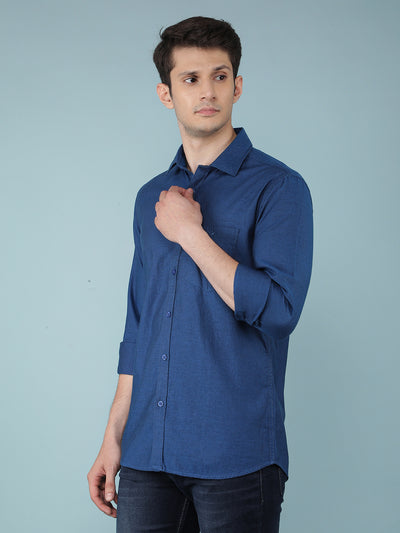 Blue Knitted 100% Cotton Shirt-Men Shirts-Crimsoune Club