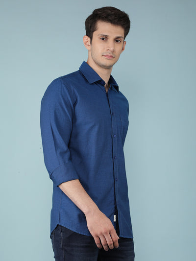 Blue Knitted 100% Cotton Shirt-Men Shirts-Crimsoune Club