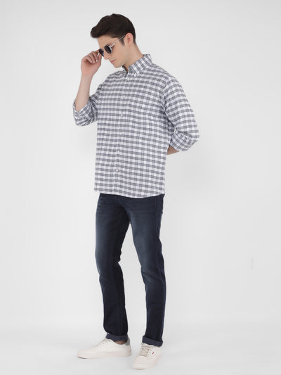 White 100% Cotton Checked Shirt-Men Shirts-Crimsoune Club