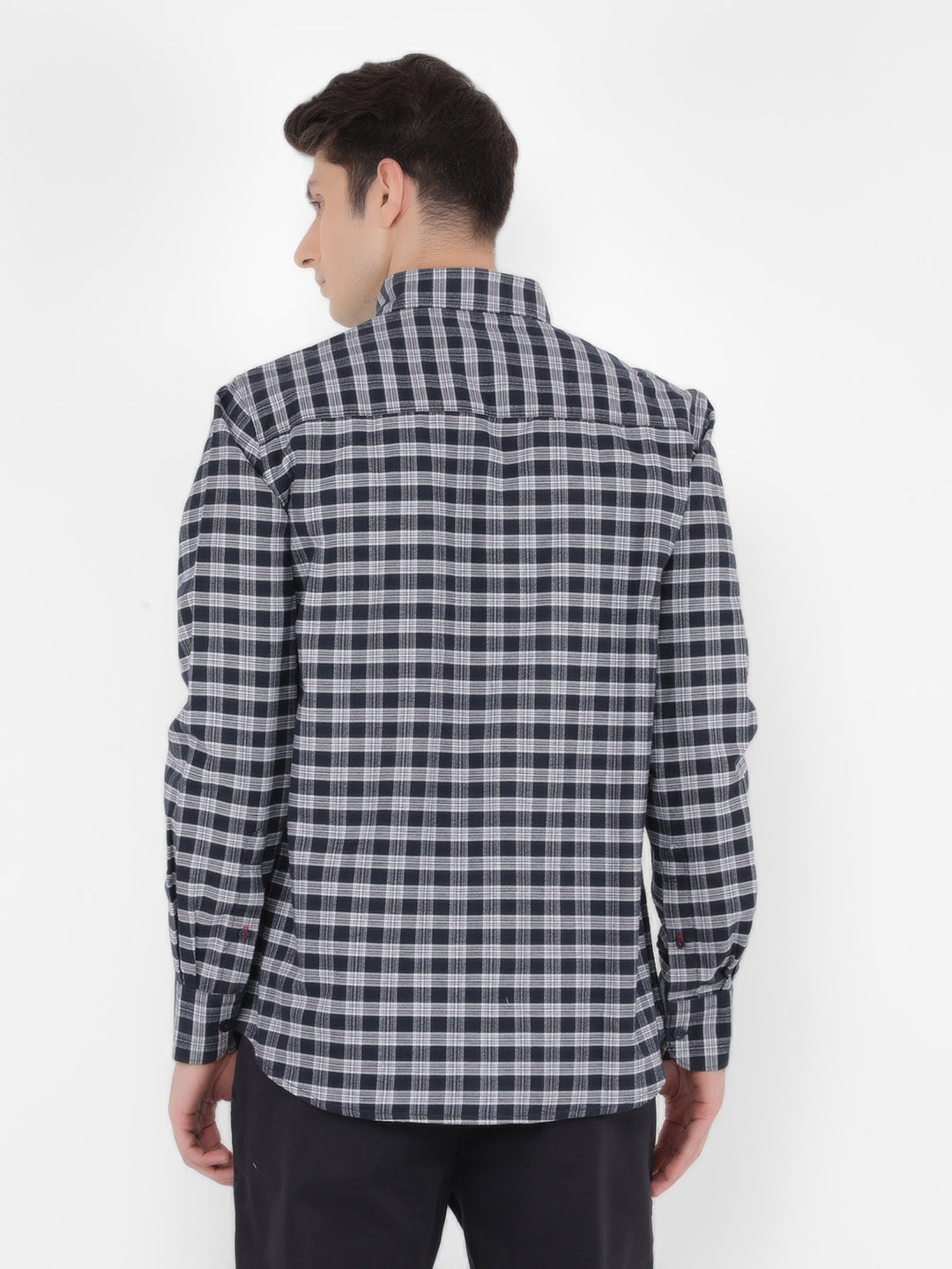 Navy Blue 100% Cotton Checked Shirt-Men Shirts-Crimsoune Club