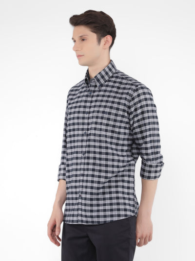 Navy Blue 100% Cotton Checked Shirt-Men Shirts-Crimsoune Club