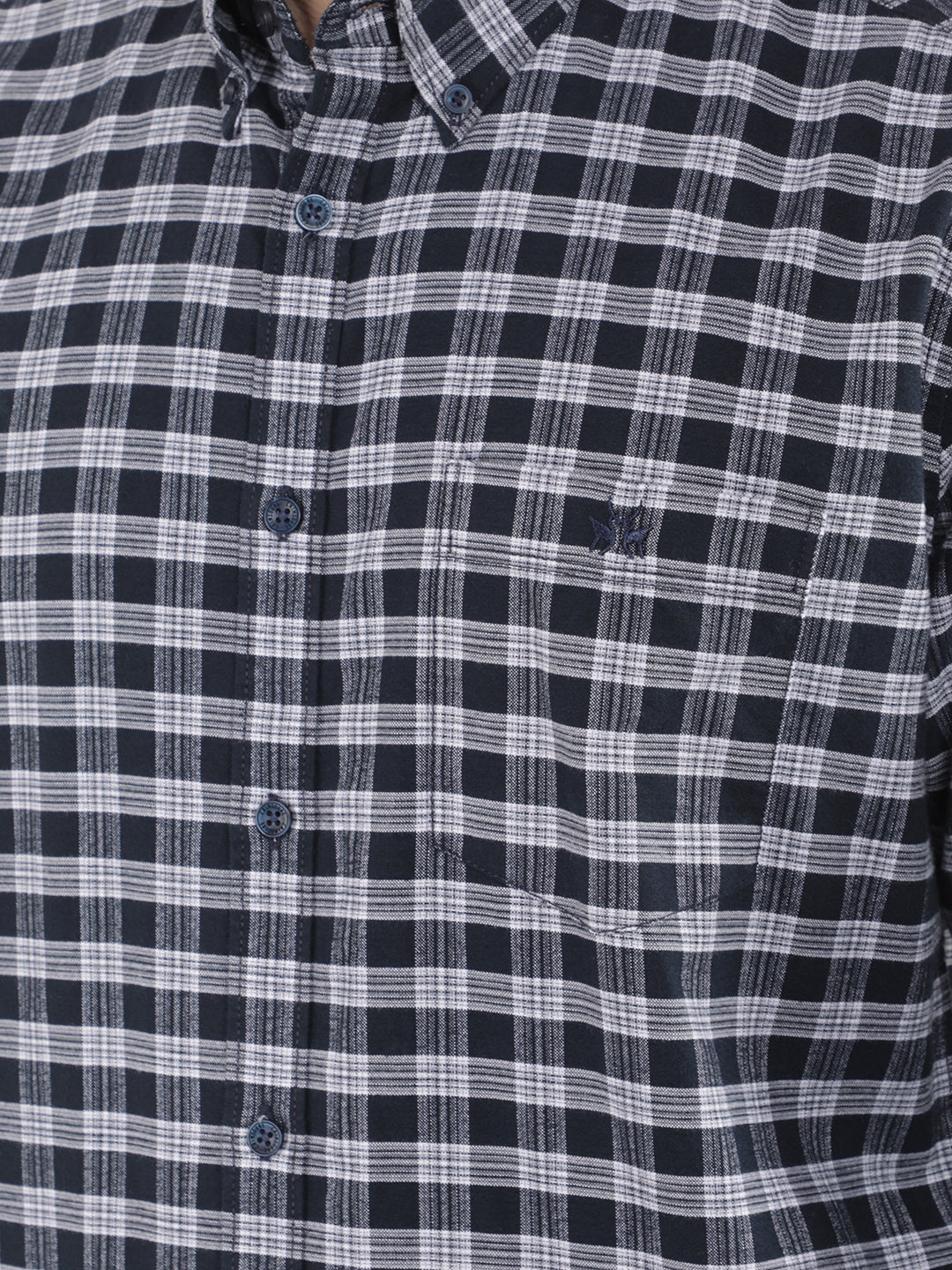 Navy Blue 100% Cotton Checked Shirt-Men Shirts-Crimsoune Club