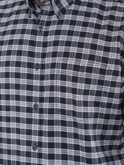 Navy Blue 100% Cotton Checked Shirt-Men Shirts-Crimsoune Club