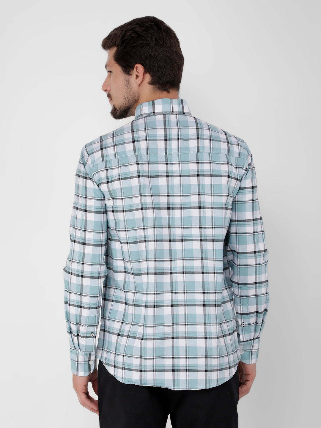 Blue 100% Cotton Checked Shirt-Men Shirts-Crimsoune Club