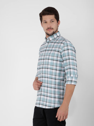 Blue 100% Cotton Checked Shirt-Men Shirts-Crimsoune Club