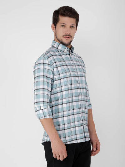 Blue 100% Cotton Checked Shirt-Men Shirts-Crimsoune Club