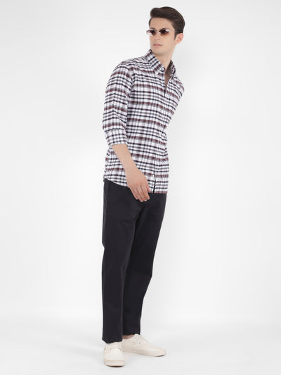 Brown 100% Cotton Checked Shirt-Men Shirts-Crimsoune Club