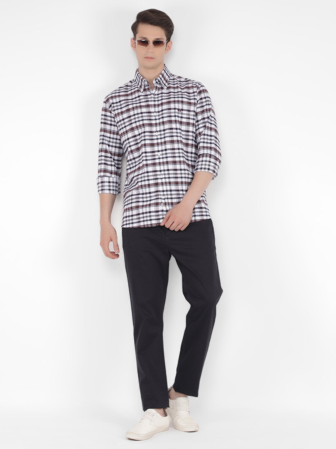 Brown 100% Cotton Checked Shirt-Men Shirts-Crimsoune Club