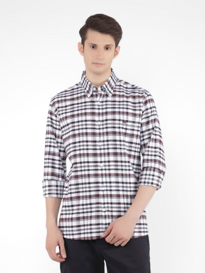 Brown 100% Cotton Checked Shirt-Men Shirts-Crimsoune Club