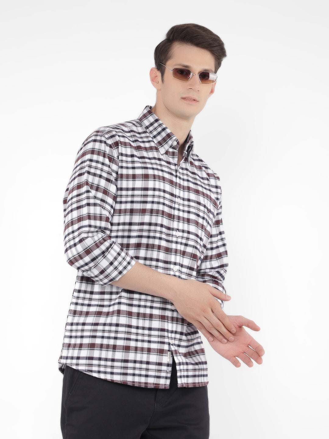 Brown 100% Cotton Checked Shirt-Men Shirts-Crimsoune Club