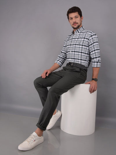 Green 100% Cotton Checked Shirt-Men Shirts-Crimsoune Club