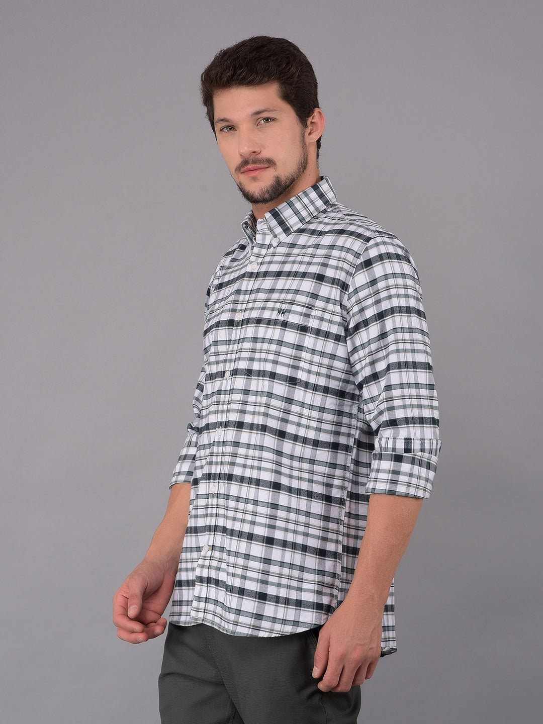 Green 100% Cotton Checked Shirt-Men Shirts-Crimsoune Club