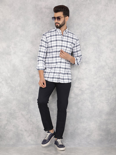 White Checked 100% Cotton Shirt-Men Shirts-Crimsoune Club