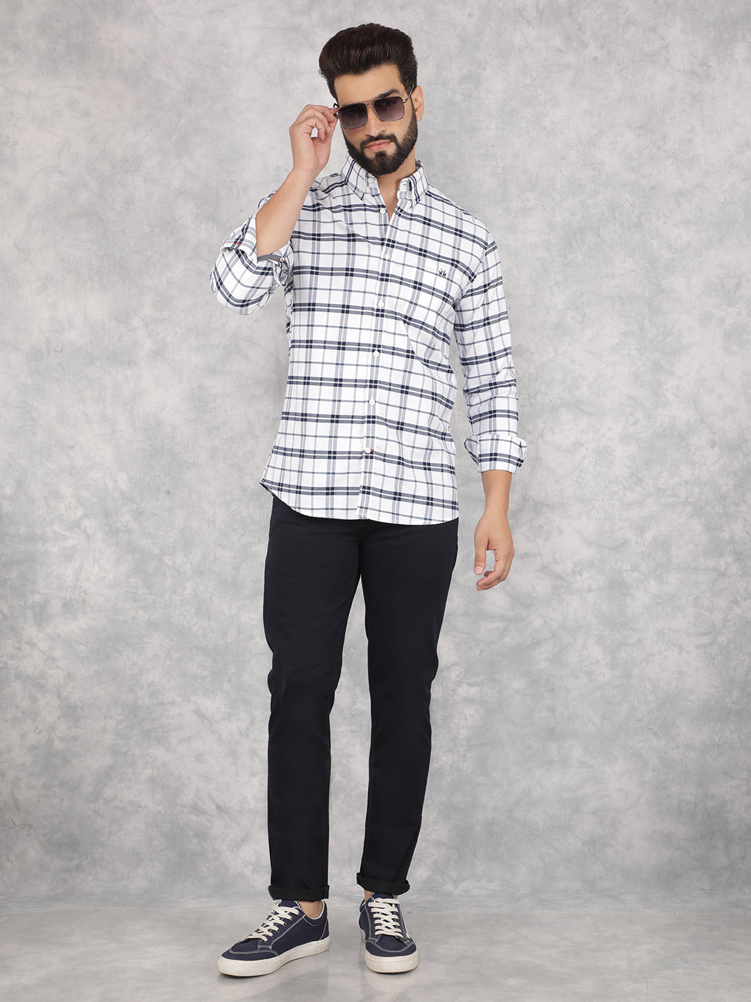 White Checked 100% Cotton Shirt-Men Shirts-Crimsoune Club