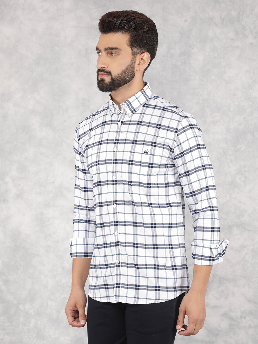 White Checked 100% Cotton Shirt-Men Shirts-Crimsoune Club