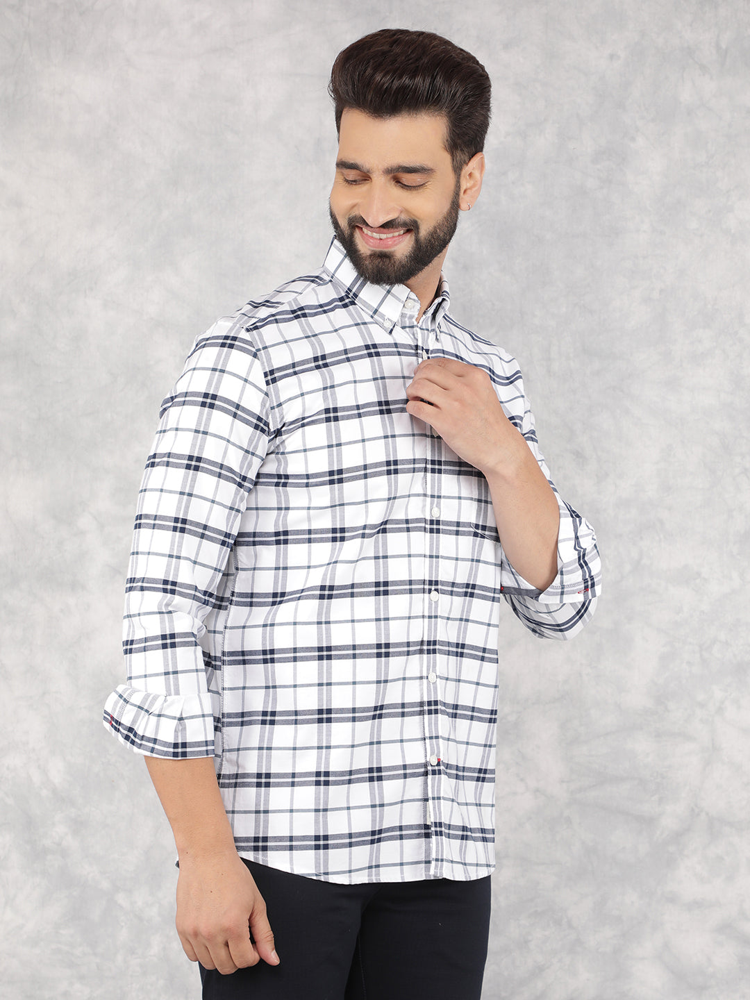 White Checked 100% Cotton Shirt-Men Shirts-Crimsoune Club