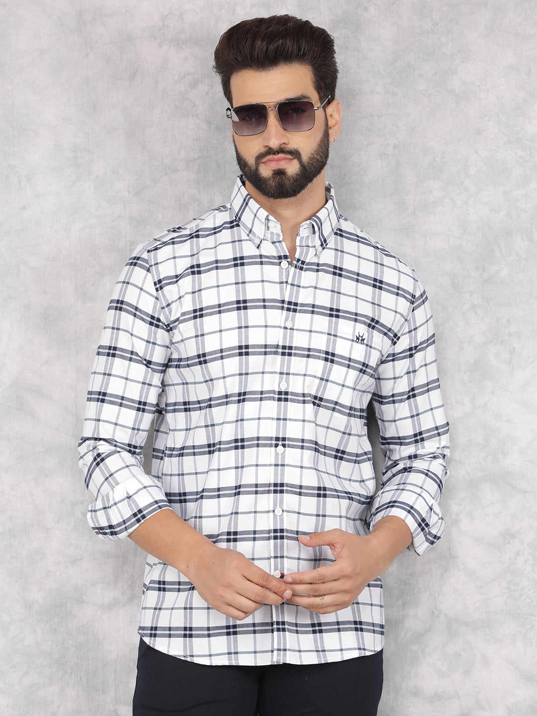 White Checked 100% Cotton Shirt-Men Shirts-Crimsoune Club