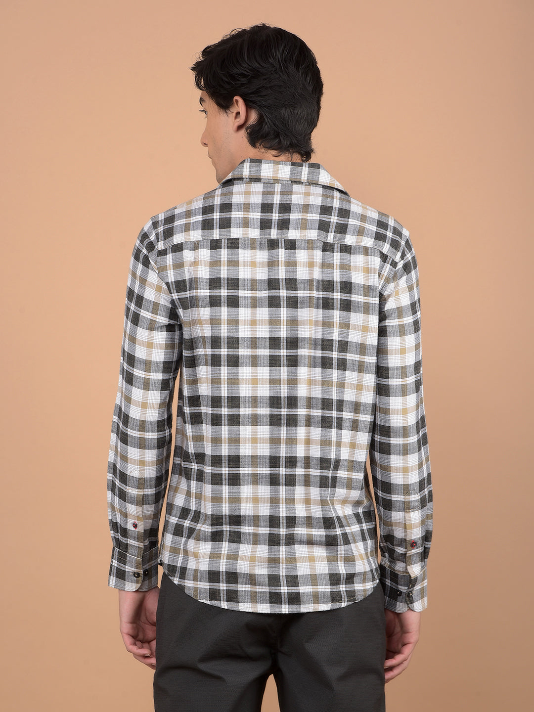 Beige Checked 100% Cotton Shirt-Men Shirts-Crimsoune Club