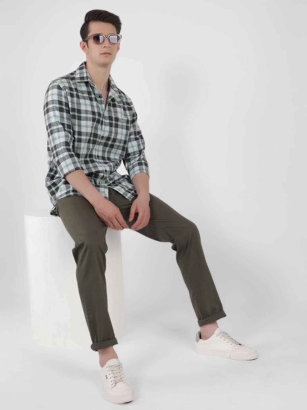 Green 100% Cotton Checked Shirt-Men Shirts-Crimsoune Club