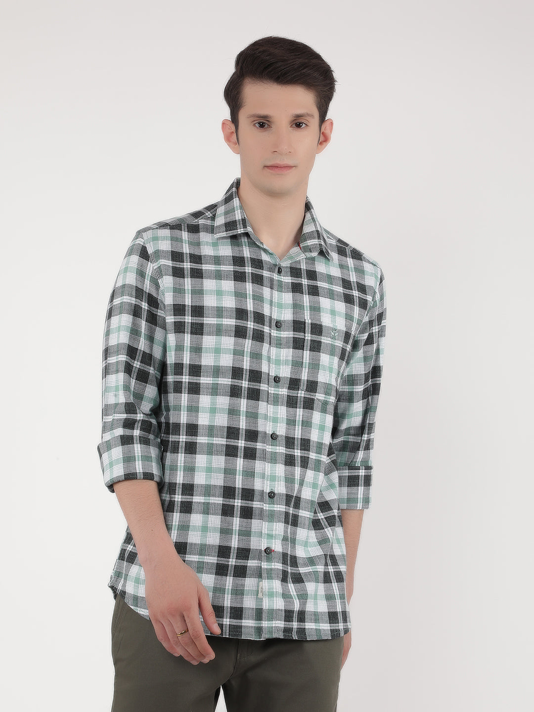 Green 100% Cotton Checked Shirt-Men Shirts-Crimsoune Club