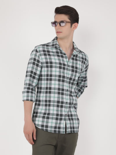 Green 100% Cotton Checked Shirt-Men Shirts-Crimsoune Club