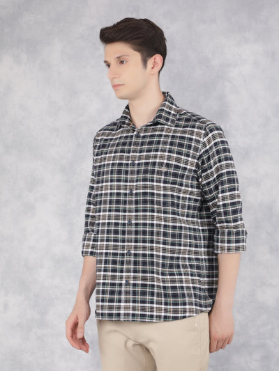 Navy Blue 100% Cotton Checked Shirt-Men Shirts-Crimsoune Club