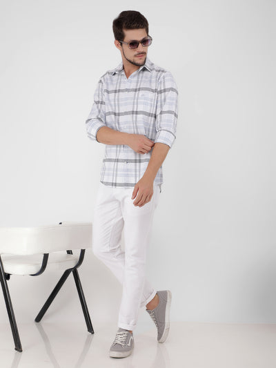 White 100% Cotton Checked Shirt-Men Shirts-Crimsoune Club