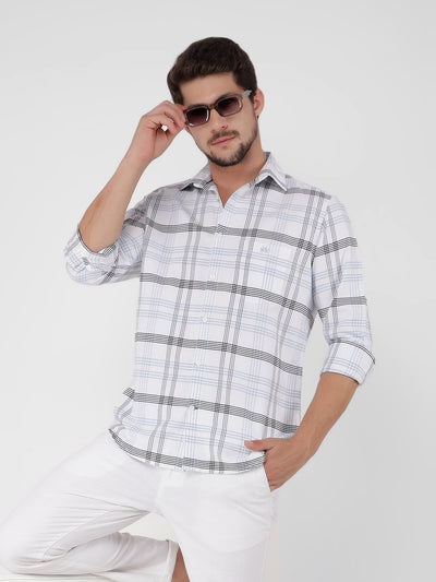 White 100% Cotton Checked Shirt-Men Shirts-Crimsoune Club